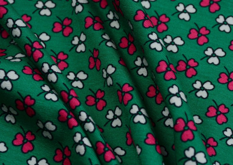 Dzianina Wiskozowa Drobne Kwiaty na Zielonym Tle