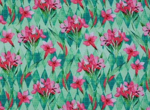 Dzianina Wiskozowa Różowe Nadrukowane Kwiaty