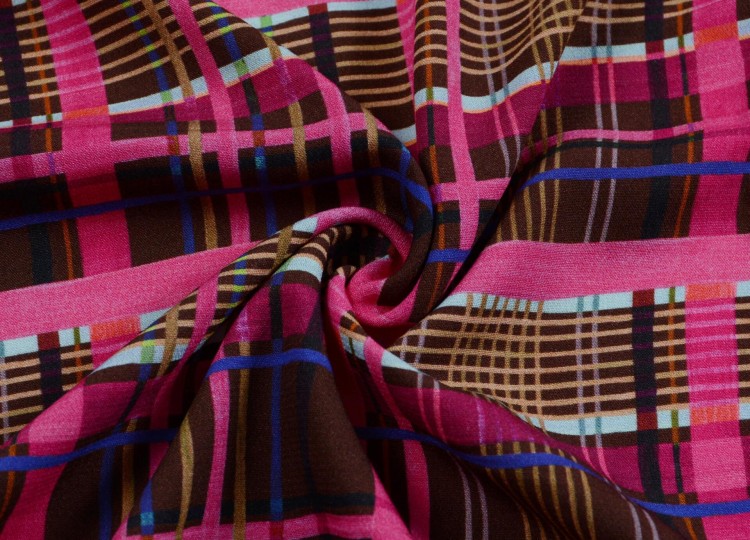 Tkanina Wiskozowa Różowa Krata