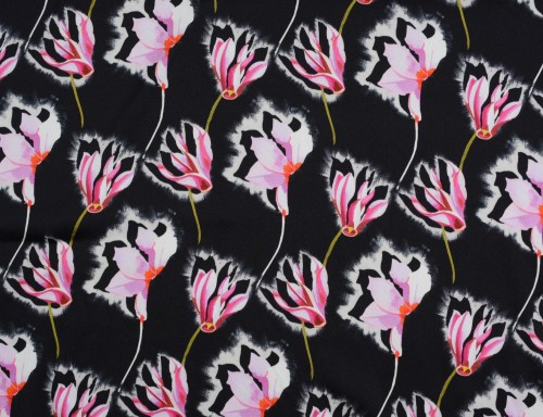 Tkanina Wiskozowa z Satynowym Wykończeniem Wzór w Kwiaty