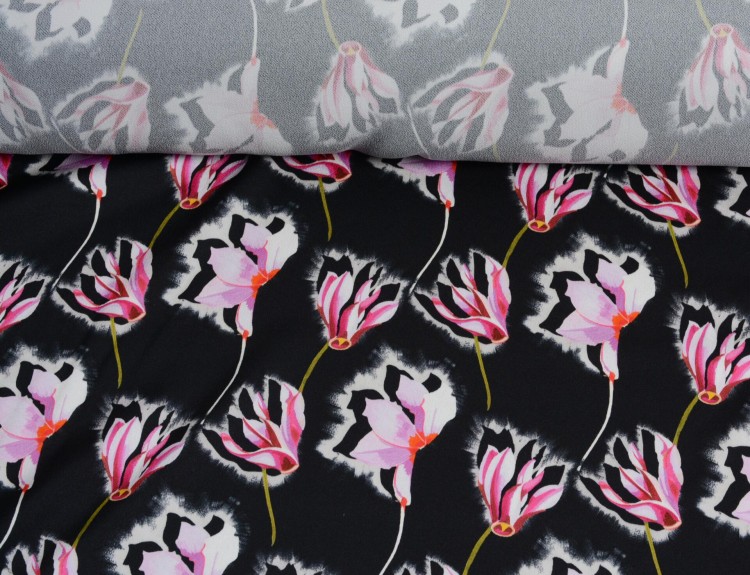 Tkanina Wiskozowa z Satynowym Wykończeniem Wzór w Kwiaty