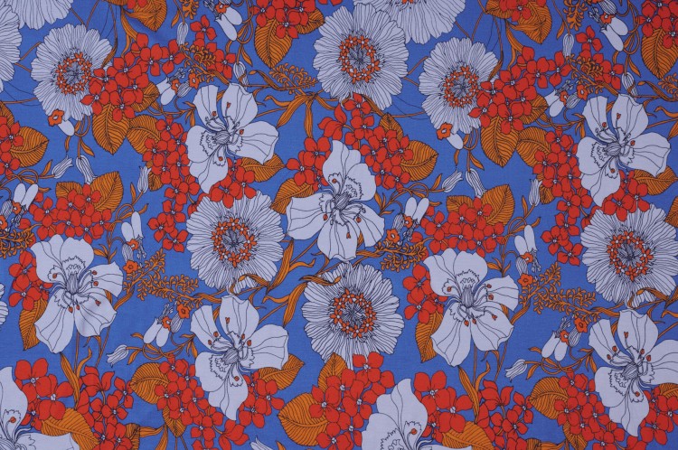 Dzianina Wiskozowa z Elastanem w Różnokolorowy Kwiatowy Wzór