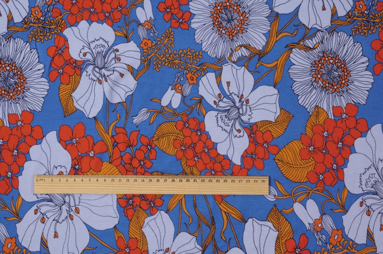 Dzianina Wiskozowa z Elastanem w Różnokolorowy Kwiatowy Wzór