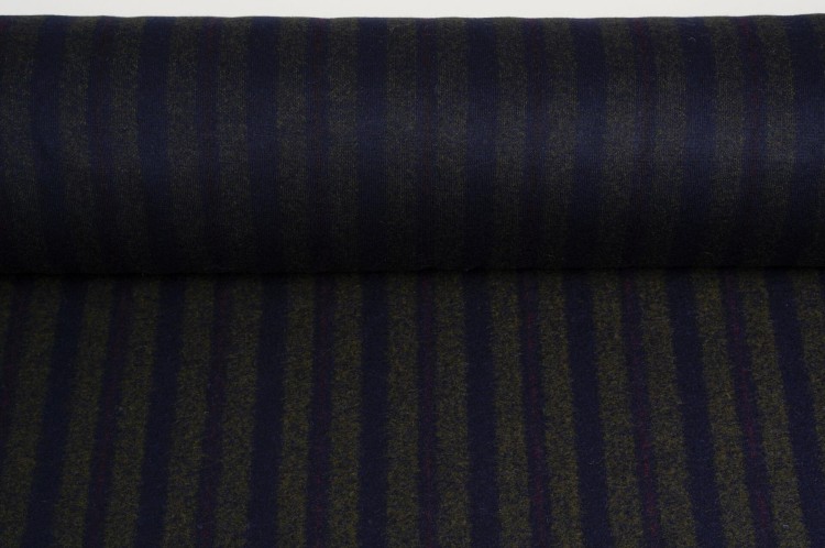 Dzianina Wełniana z Poliamidem w Pasy Granat, Szarość i Fioletowa Poświata