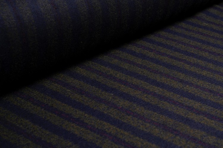 Dzianina Wełniana z Poliamidem w Pasy Granat, Szarość i Fioletowa Poświata