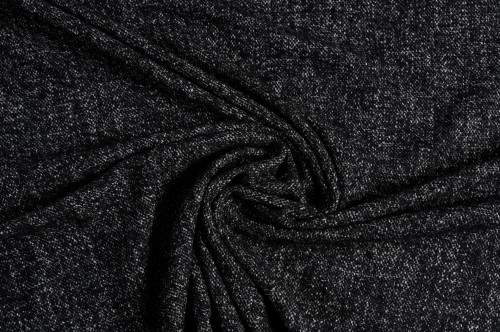Tkanina Wełniana z Bawełną w Czarno-Biały Melanż