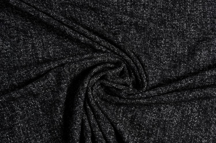 Tkanina Wełniana z Bawełną w Czarno-Biały Melanż