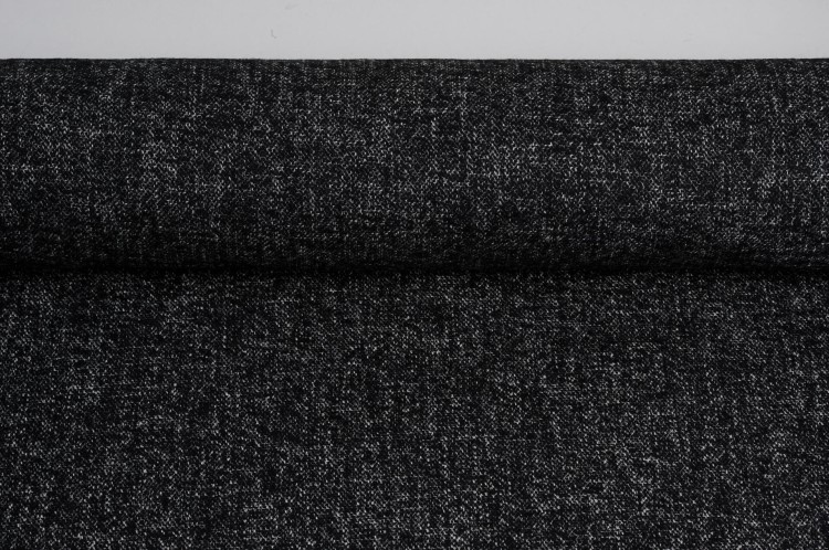 Tkanina Wełniana z Bawełną w Czarno-Biały Melanż