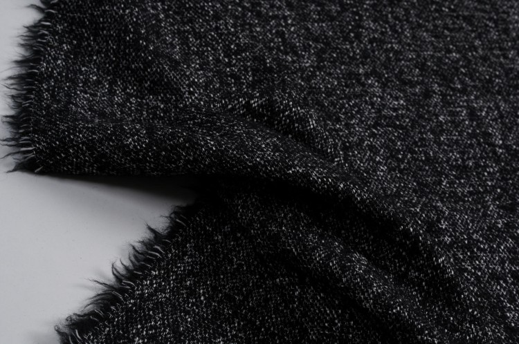 Tkanina Wełniana z Bawełną w Czarno-Biały Melanż