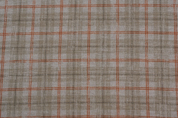 Dzianina Poliestrowa w Szaro-Beżową Kratę z Rudym Akcentem