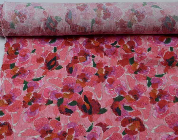 Tkanina Wiskozowa Różowa Kwiatowy Wzór