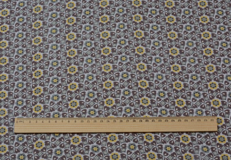 Szyfon Jedwabny Żółto-Brązowy Kwiatowy Wzór