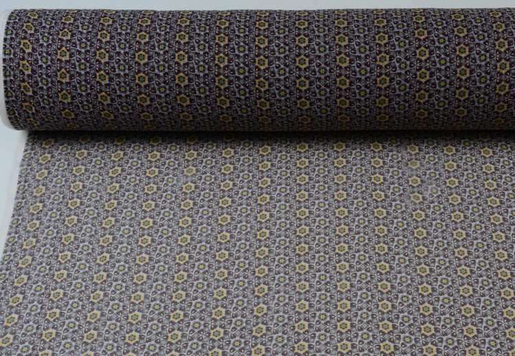 Szyfon Jedwabny Żółto-Brązowy Kwiatowy Wzór