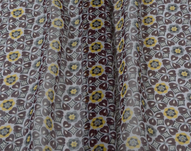 Szyfon Jedwabny Żółto-Brązowy Kwiatowy Wzór