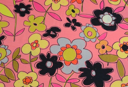 Dzianina Wiskozowa Kwiaty na Różowym Tle