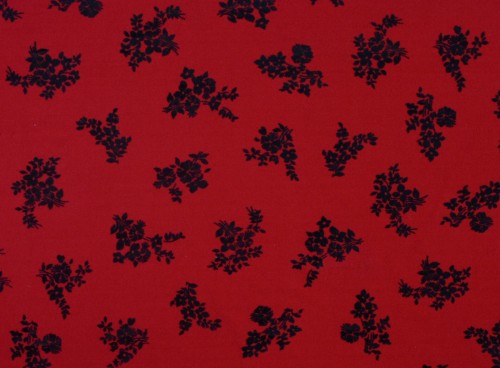 Tkanina Poliestrowa Czerwona Wzór Roślinny