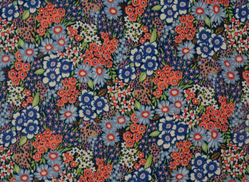 Tkanina Wiskozowa Kolorowe Kwiaty Granatowe Tło