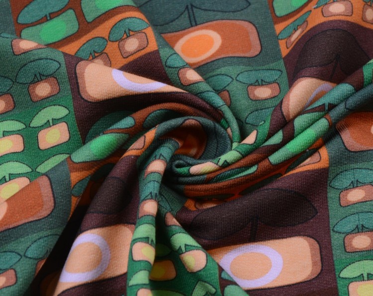 Dzianina Bawełniana Zielona Wzór Geometryczny