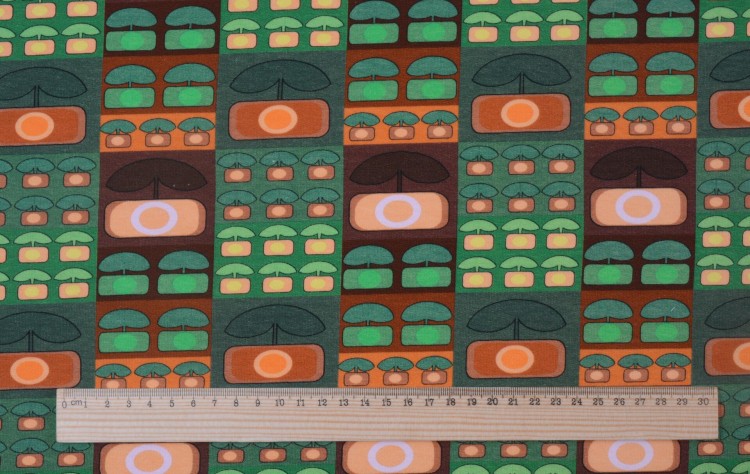 Dzianina Bawełniana Zielona Wzór Geometryczny