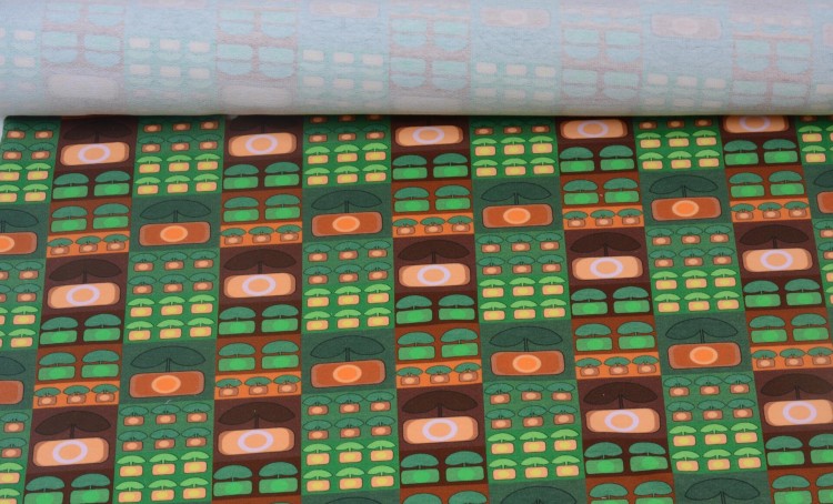 Dzianina Bawełniana Zielona Wzór Geometryczny