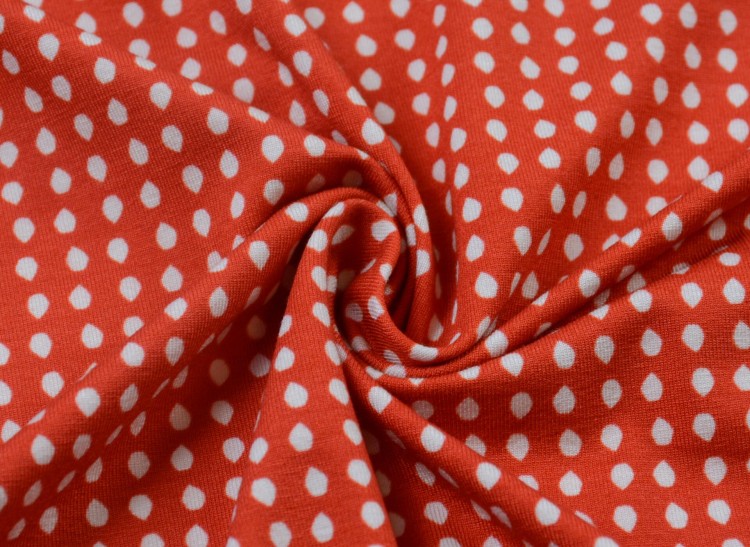 Dzianina Wiskozowa Czerwona Białe Kropki