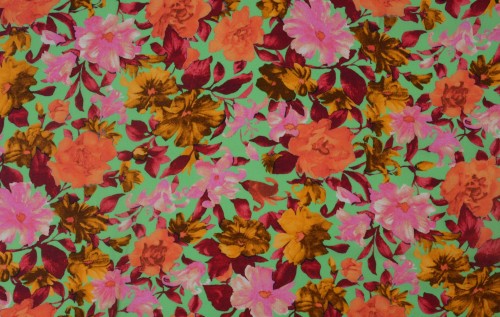 Tkanina Wiskozowa Kwiaty na Miętowym Tle