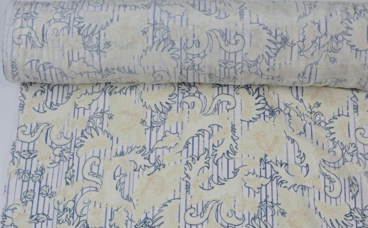 Tkanina Wiskozowa Żółty Roślinny Wzór