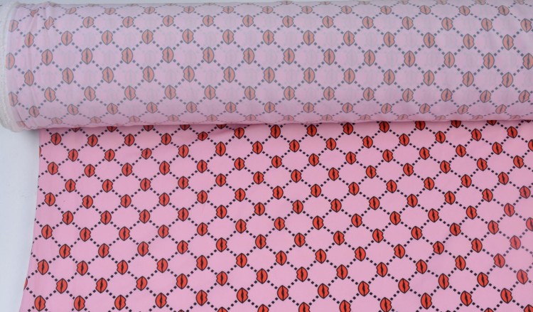 Tkanina Poliestrowa Różowa Czerwone Usta