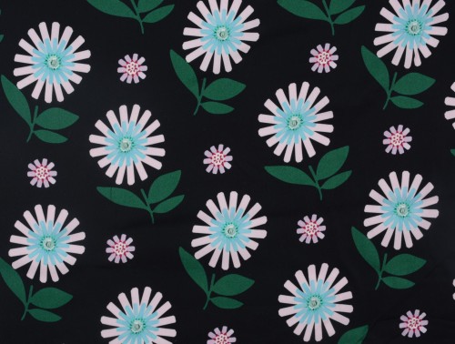 Tkanina Wiskozowa Kwiaty Na Czarnym Tle