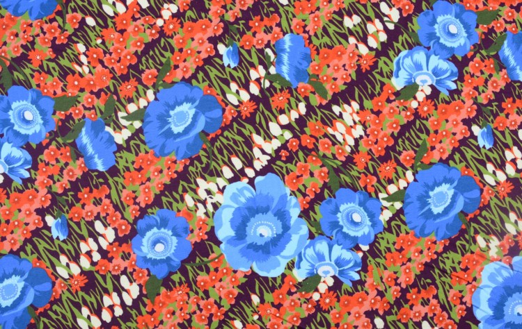 Dzianina Wiskozowa Czerwone i Niebieskie Kwiaty