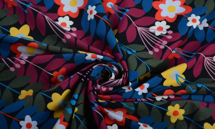 Dzianina Wiskozowa Kolorowe Kwiaty i Liście