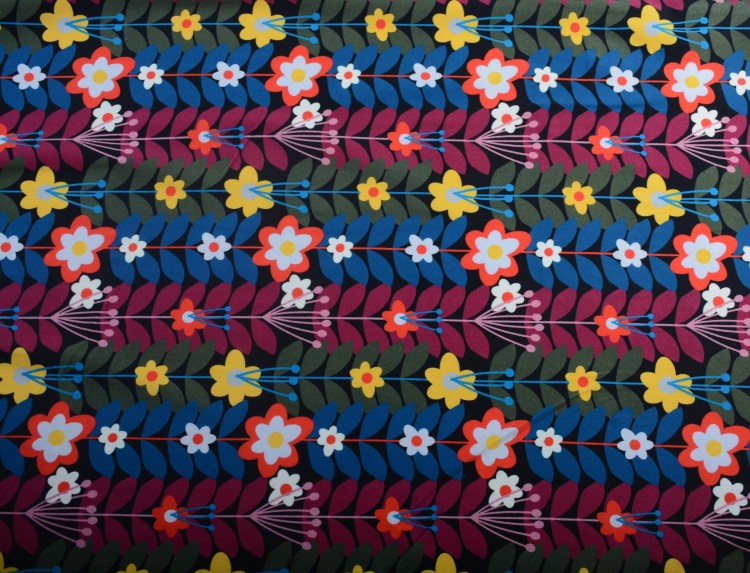 Dzianina Wiskozowa Kolorowe Kwiaty i Liście