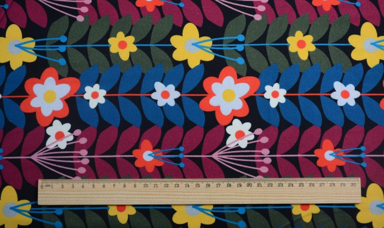 Dzianina Wiskozowa Kolorowe Kwiaty i Liście