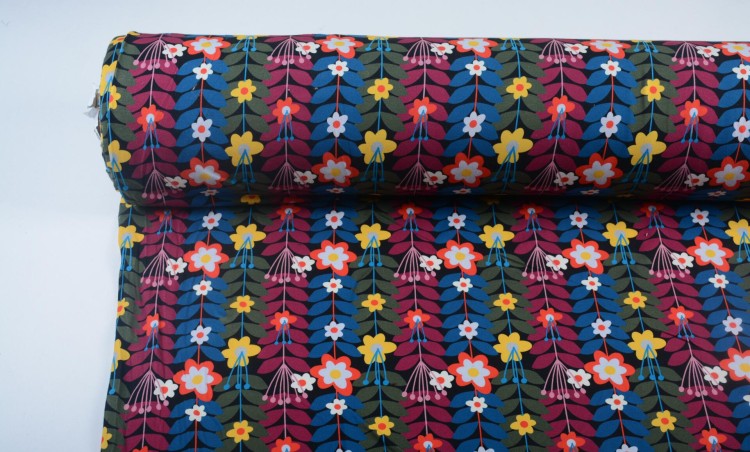 Dzianina Wiskozowa Kolorowe Kwiaty i Liście