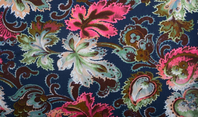 Dzianina Wiskozowa Ciemny Granat Kolorowe Kwiaty