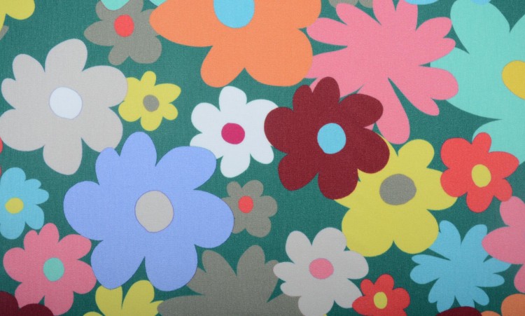 Dzianina Wiskozowa Ciemnozielona Kolorowe Kwiaty