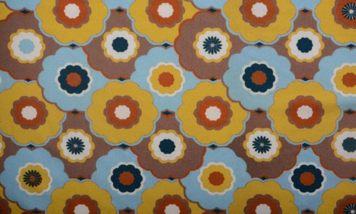 Dzianina Wiskozowa Niebieskie Żółte i Brązowe Kwiaty