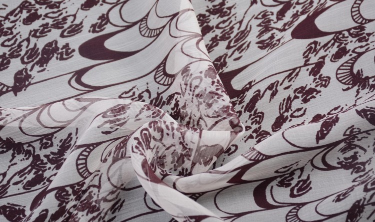 Szyfon Jedwabny Biały Brązowe Kwiaty