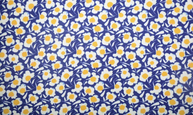 Dzianina Wiskozowa Niebieska Biało-Żółte Kwiaty