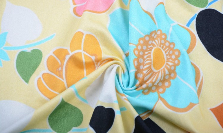 Dzianina Wiskozowa Żółta Kolorowe Kwiaty