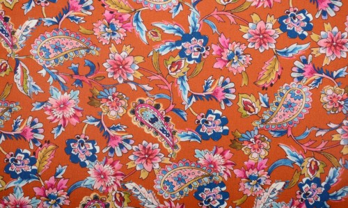 Dzianina Wiskozowa Pomarańczowa Kwiaty