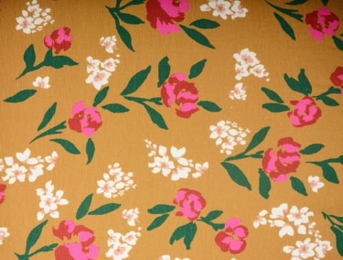 Dzianina Wiskozowa Miodowa Kwiaty