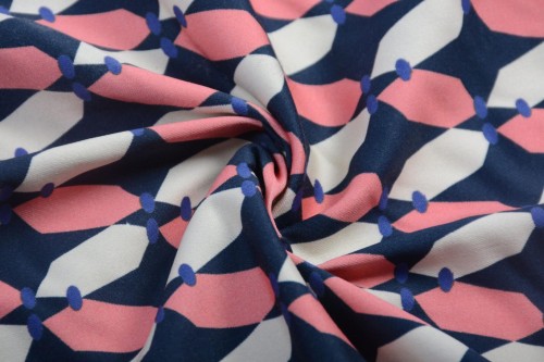 Tkanina Bawełniana Niebieska Wzór Biało-Różowy