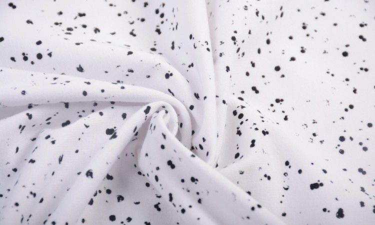 Dzianina Bawełniana Biała Czarne Kropki