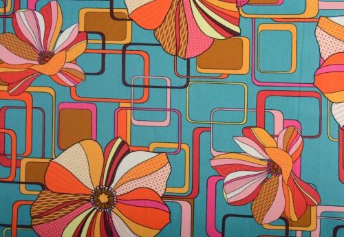 Dzianina Wiskozowa Kolor Morski Kwiaty