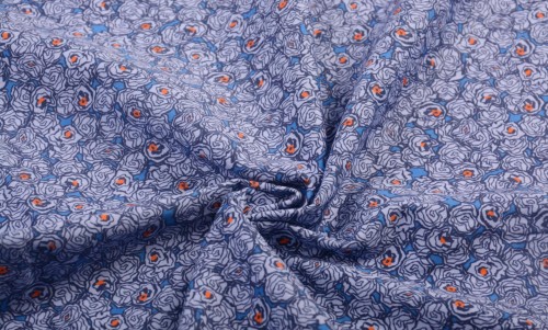 Tkanina Bawełniana Niebieska Małe Kwiaty