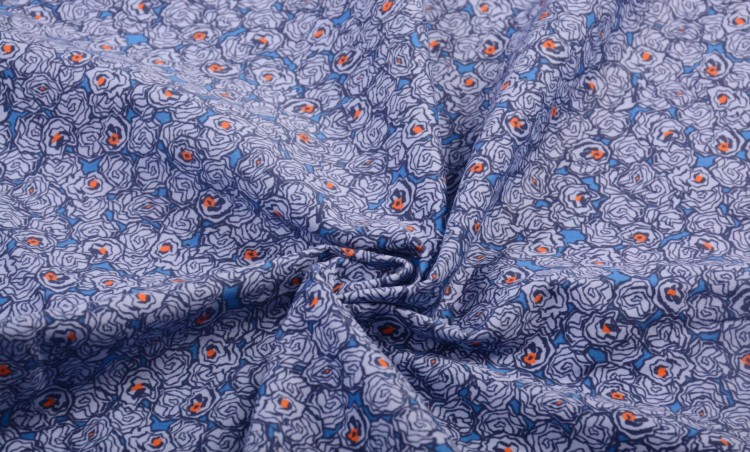 Tkanina Bawełniana Niebieska Małe Kwiaty