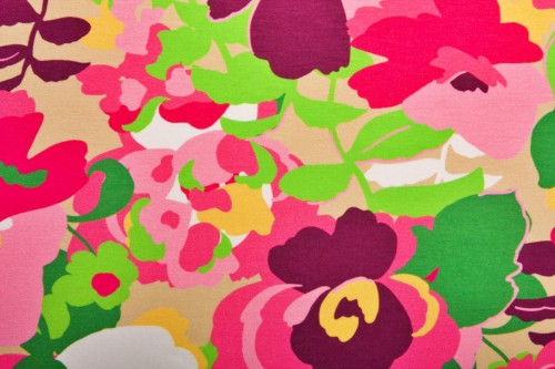 Dzianina Wiskozowa Różowo-Zielona Kwiaty