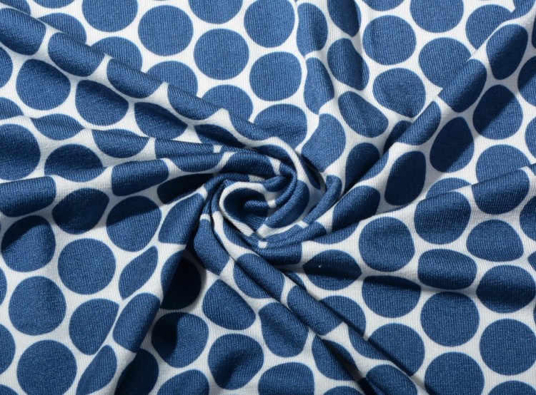 Dzianina Wiskozowa Granatowe Koła na Białym Tle
