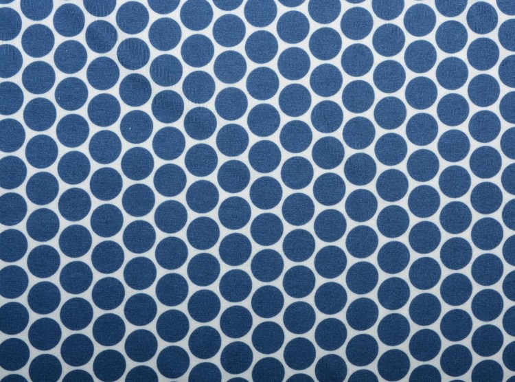 Dzianina Wiskozowa Granatowe Koła na Białym Tle